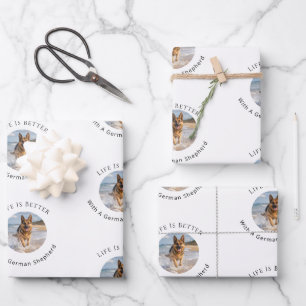 German Shepherd white photo Life is Better Wrapping Paper Sheets