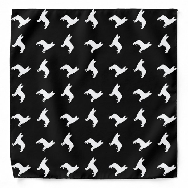 German Shepherd White Silhouettes on Black Bandana (Front)