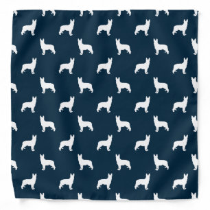 German Shepherd White Silhouettes on Navy Blue Bandana