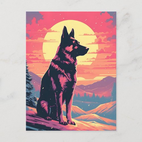 German Shepherd winter mountain forest during suns Postcard