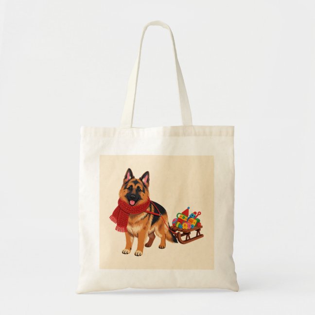 German Shepherd Winter Sled Pull Tote Bag