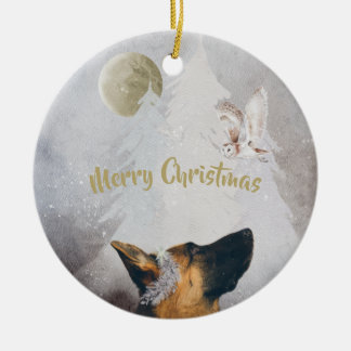 German Shepherd Winter Watercolor Holiday Ceramic Ornament