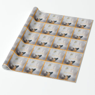 German Shepherd Winter Watercolor Holiday Gold Wrapping Paper