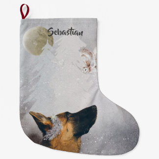 German Shepherd Winter Watercolor Holiday Large Christmas Stocking
