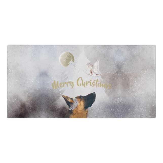 German Shepherd Winter Watercolor Landscape Whimsy Door Sign (Classic Front)