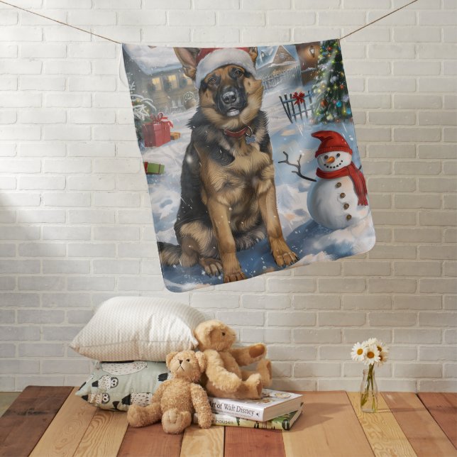 German Shepherd Winter Wonderland Christmas Joy Baby Blanket (In Situ)