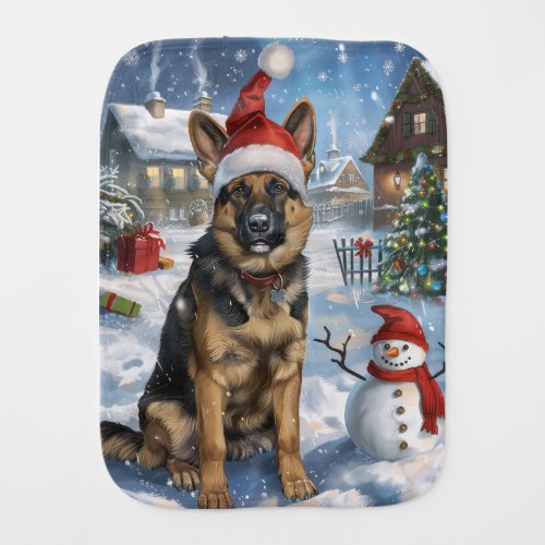 German Shepherd Winter Wonderland Christmas Joy Baby Burp Cloth