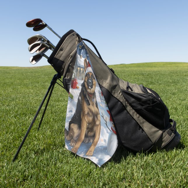 German Shepherd Winter Wonderland Christmas Joy Golf Towel (Green)