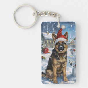 German Shepherd Winter Wonderland Christmas Joy Keychain