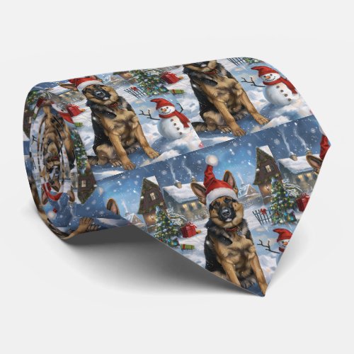 German Shepherd Winter Wonderland Christmas Joy Neck Tie