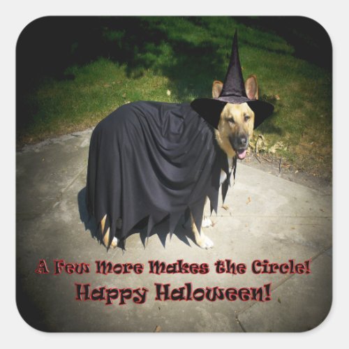 German Shepherd Witch Dog Square Sticker