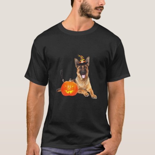 German Shepherd Witch Hat Halloween Dog Costume T_Shirt