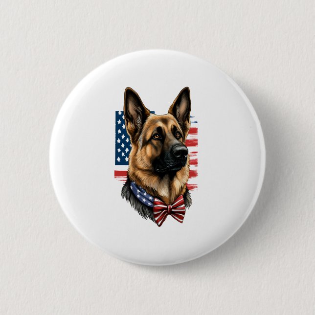 German Shepherd with American Flag  Button (Front)