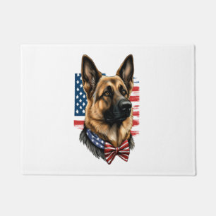German Shepherd with American Flag Doormat