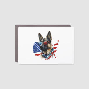 German Shepherd with American Flag I Love a Dog Car Magnet