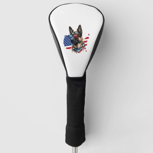 German Shepherd with American Flag I Love a Dog  Golf Head Cover