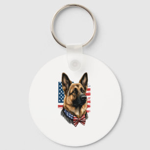 German Shepherd with American Flag  Keychain