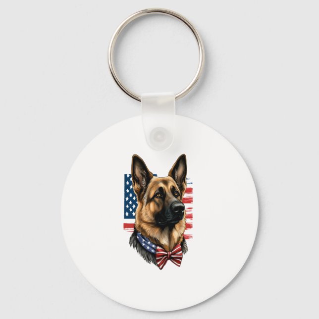 German Shepherd with American Flag  Keychain (Front)