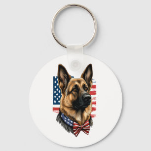 German Shepherd with American Flag  Keychain