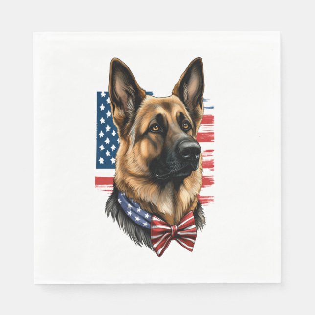 German Shepherd with American Flag  Napkins (Front)