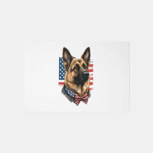 German Shepherd with American Flag Rug