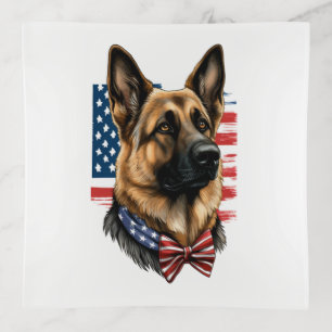 German Shepherd with American Flag Trinket Tray