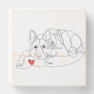 German Shepherd with Ball Line Art with Name Wooden Box Sign