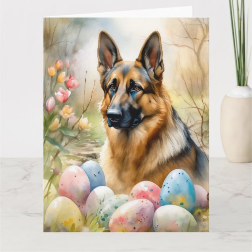 German Shepherd with Easter Eggs Card