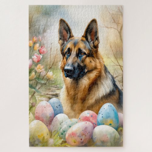 German Shepherd with Easter Eggs Jigsaw Puzzle
