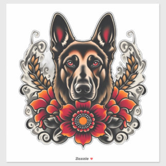 German Shepherd with flowers Sticker