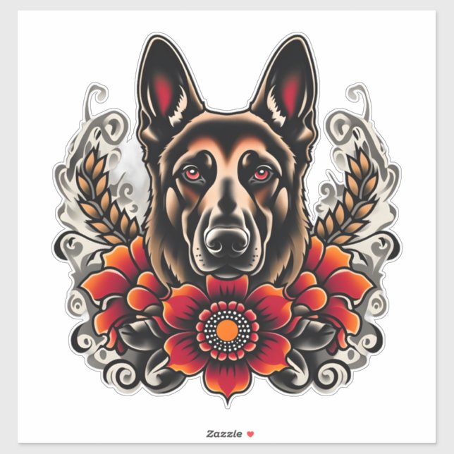 German Shepherd with flowers Sticker (Sheet)