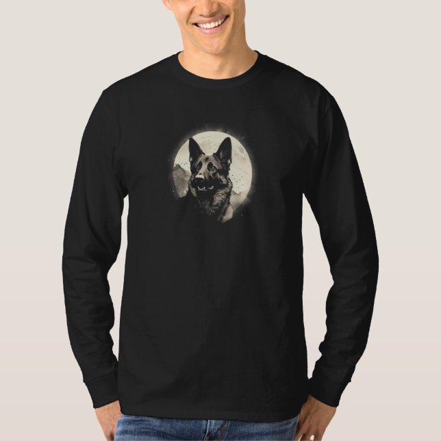 German Shepherd With Full Moon in Background - Dog T-Shirt (Front)