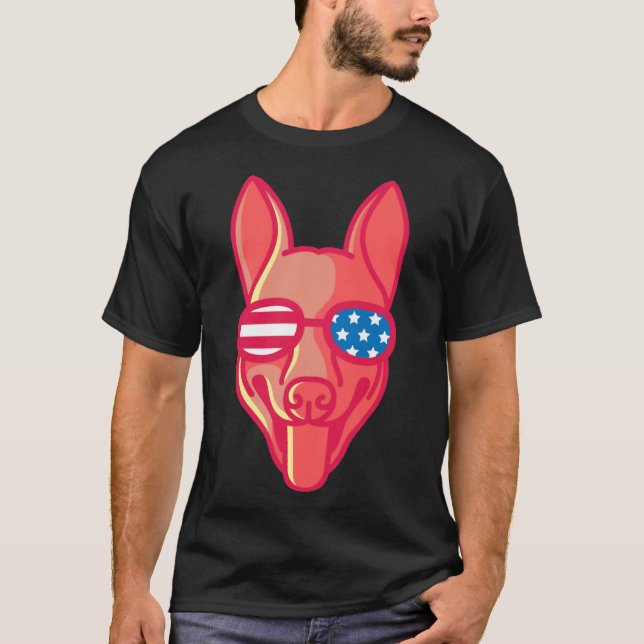 German Shepherd With Glasses Nerd Dog Us Flag T-Shirt (Front)