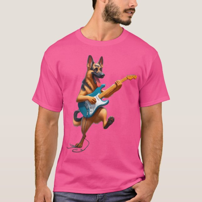 German Shepherd With Guitar Dog Playing The Acoust T-Shirt (Front)