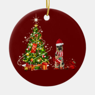 german shepherd With Hat Scaft Christmas Ceramic Ornament