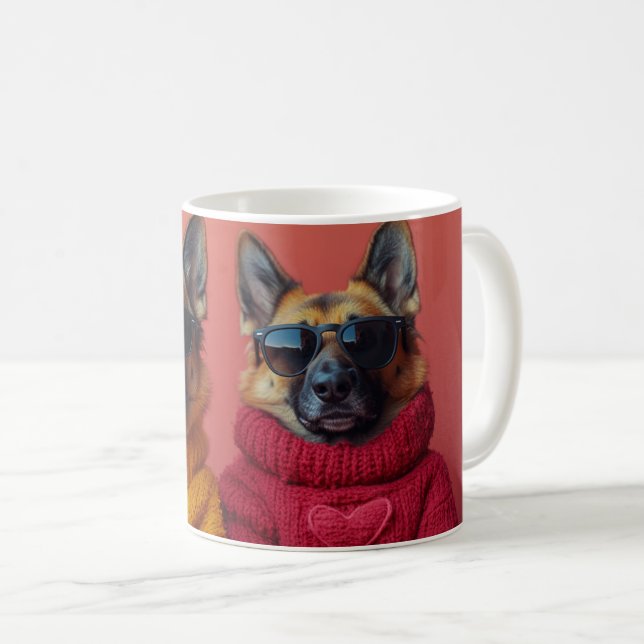 German Shepherd With Heart Roses Valentine's Day Coffee Mug (Front Right)