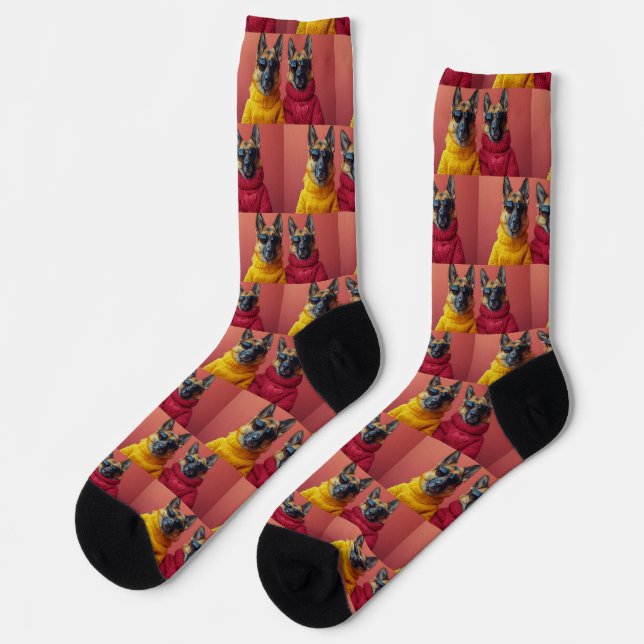 German Shepherd With Heart Roses Valentine's Day Socks (Left)