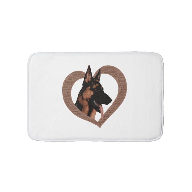 German Shepherd with Heart Shaped Word Art  Bath Mat (Front)