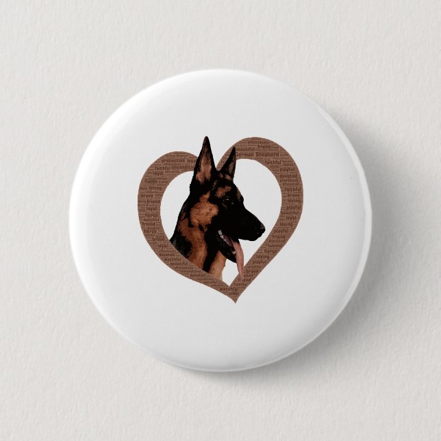 German Shepherd with Heart Shaped Word Art  Button (Front)