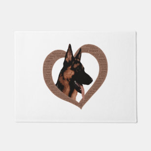 German Shepherd with Heart Shaped Word Art Doormat