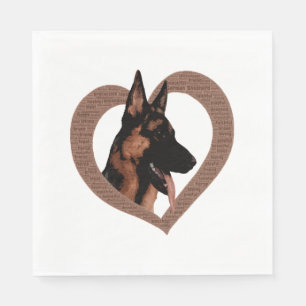 German Shepherd with Heart Shaped Word Art Napkins
