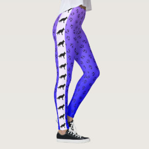 German Shepherd with Hearts Blue Purple Ombre Leggings