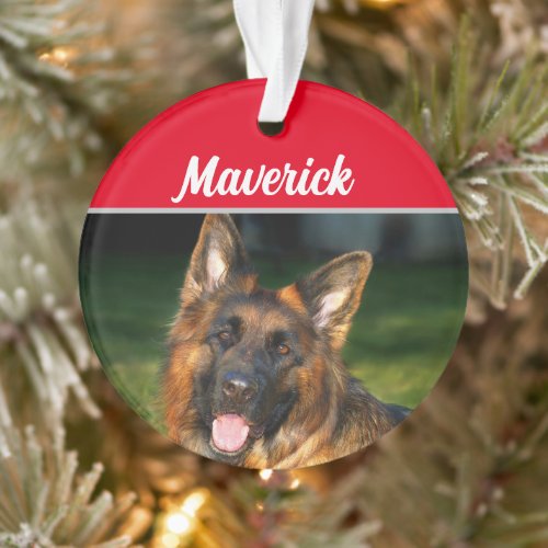 German Shepherd with Name and Photo Christmas Ornament
