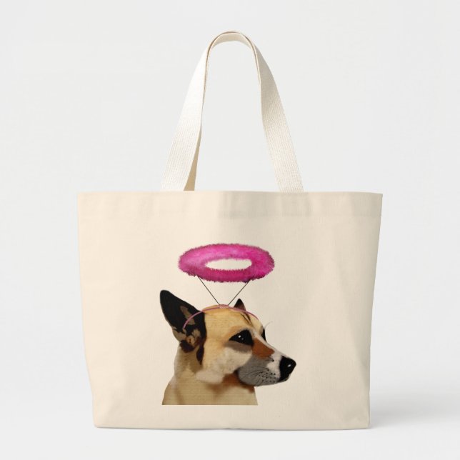 German Shepherd With Pink Halo Large Tote Bag (Front)
