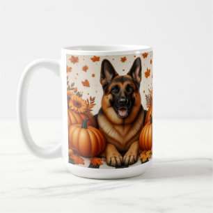 German Shepherd With Pumpkins And Autumn Leaves Coffee Mug