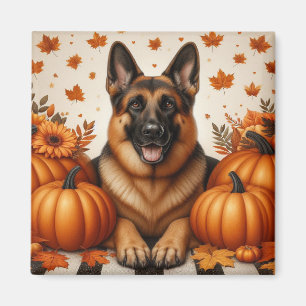 German Shepherd With Pumpkins And Autumn Leaves Magnet