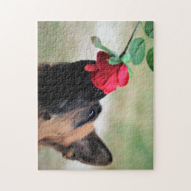 German Shepherd with Red Rose Jigsaw Puzzle (Vertical)