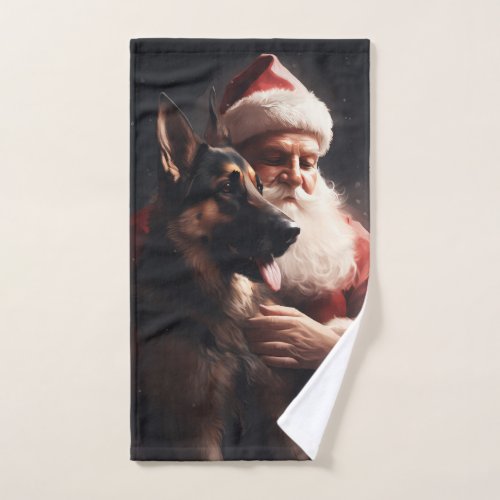 German Shepherd With Santa Claus Festive Christmas Bath Towel Set