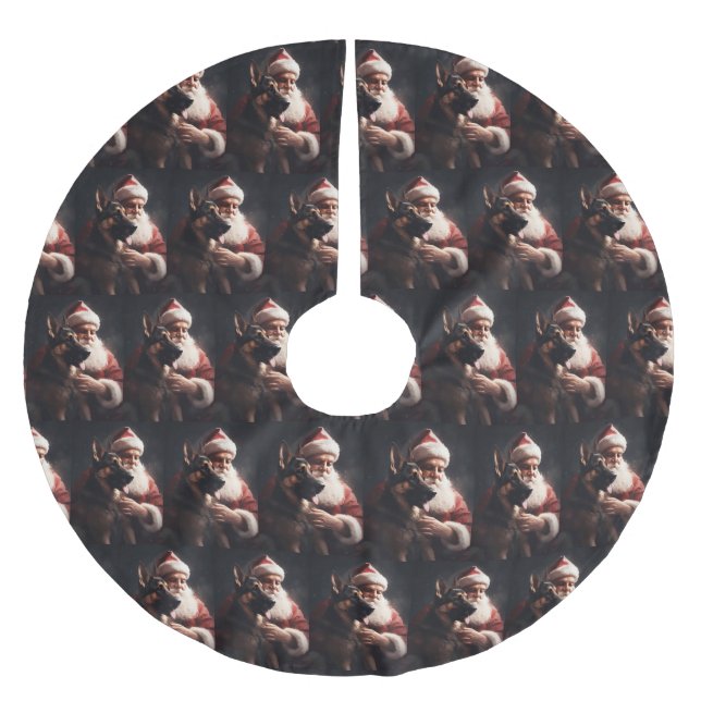 German Shepherd With Santa Claus Festive Christmas Brushed Polyester Tree Skirt (Front)