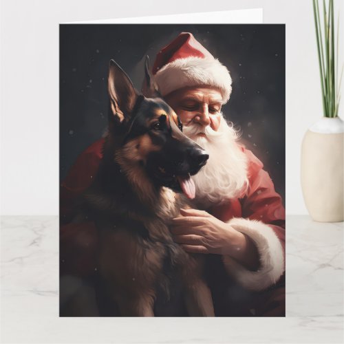 German Shepherd With Santa Claus Festive Christmas Card